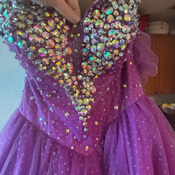 Allure Bridals Purple Sequin Tulle Ball Gown with Puffy Sleeves - Picture 12 of 17